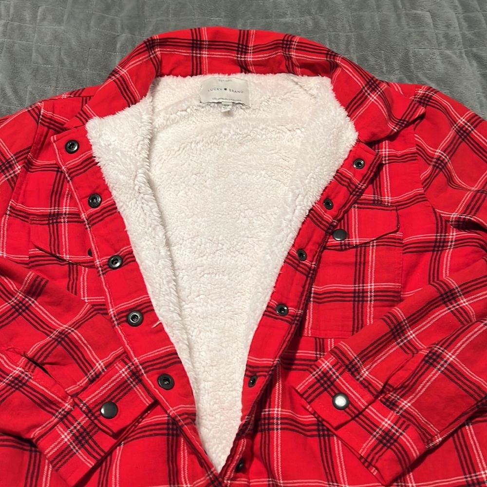 Lucky Brand Flannel Shirt, Jacket, Plaid, Fleece, Warm, Red, Black, Size S - Picture 4 of 12